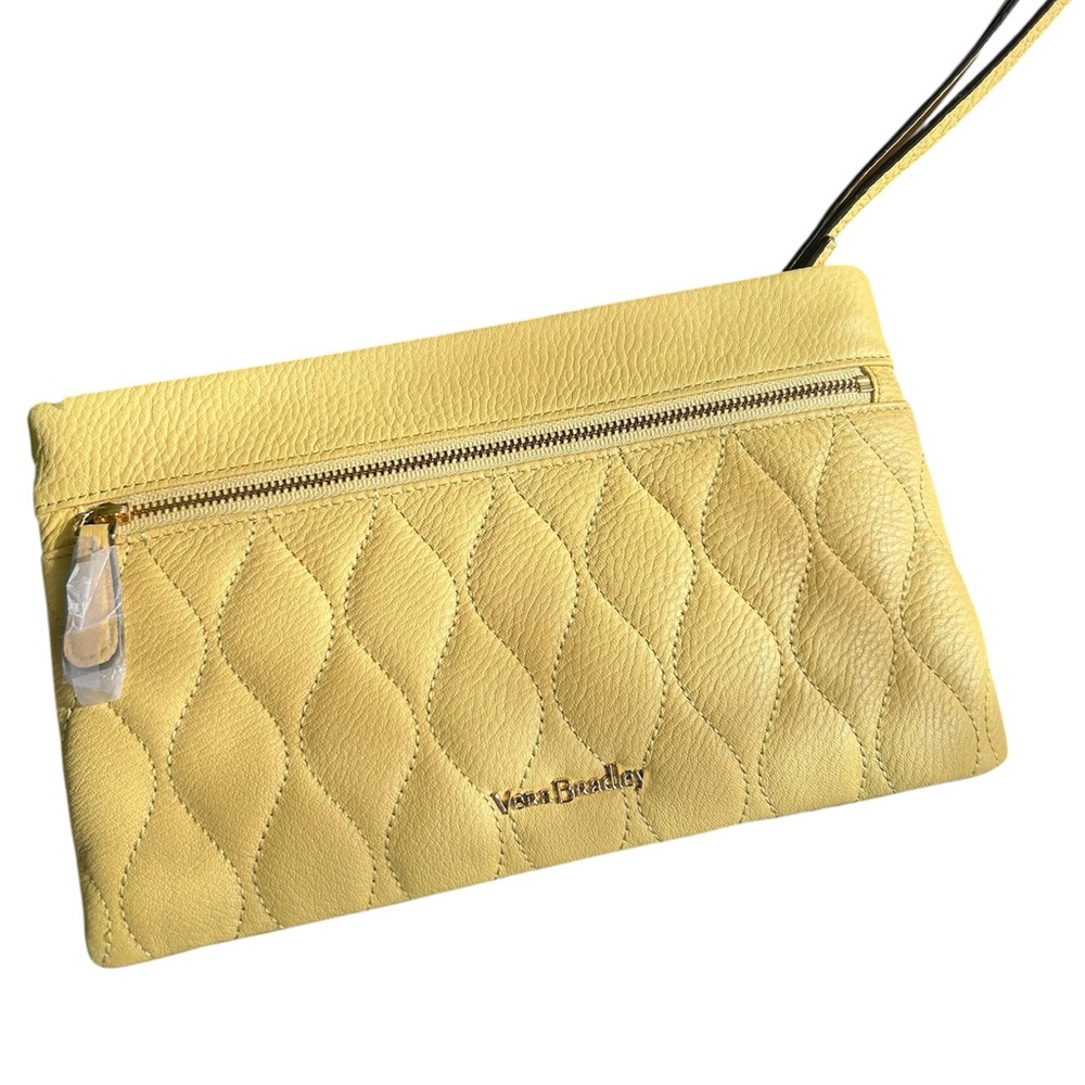 Vera Bradley MIA Yellow Leather Quilted Wristlet - Picture 11 of 11